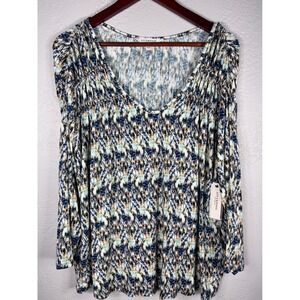 Liverpool Los Angeles Blue Multi Texture V-Neck Top Plus Size 1X IV8H2 NEW